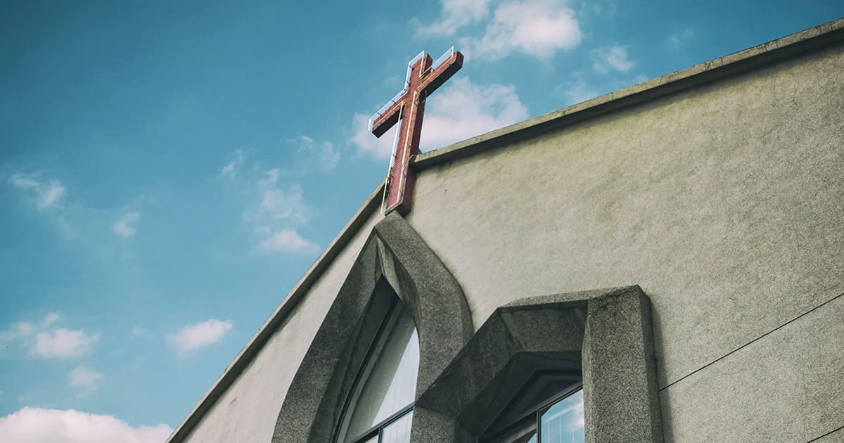 church building against a blue sky